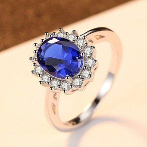 Luxurious Princess Diana Inspired Sapphire Engagement Ring in 925 Silver Band